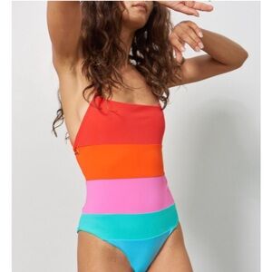 Mara Hoffman Olympia Sunrise Striped One Piece Colorblock Swimsuit Sz Small